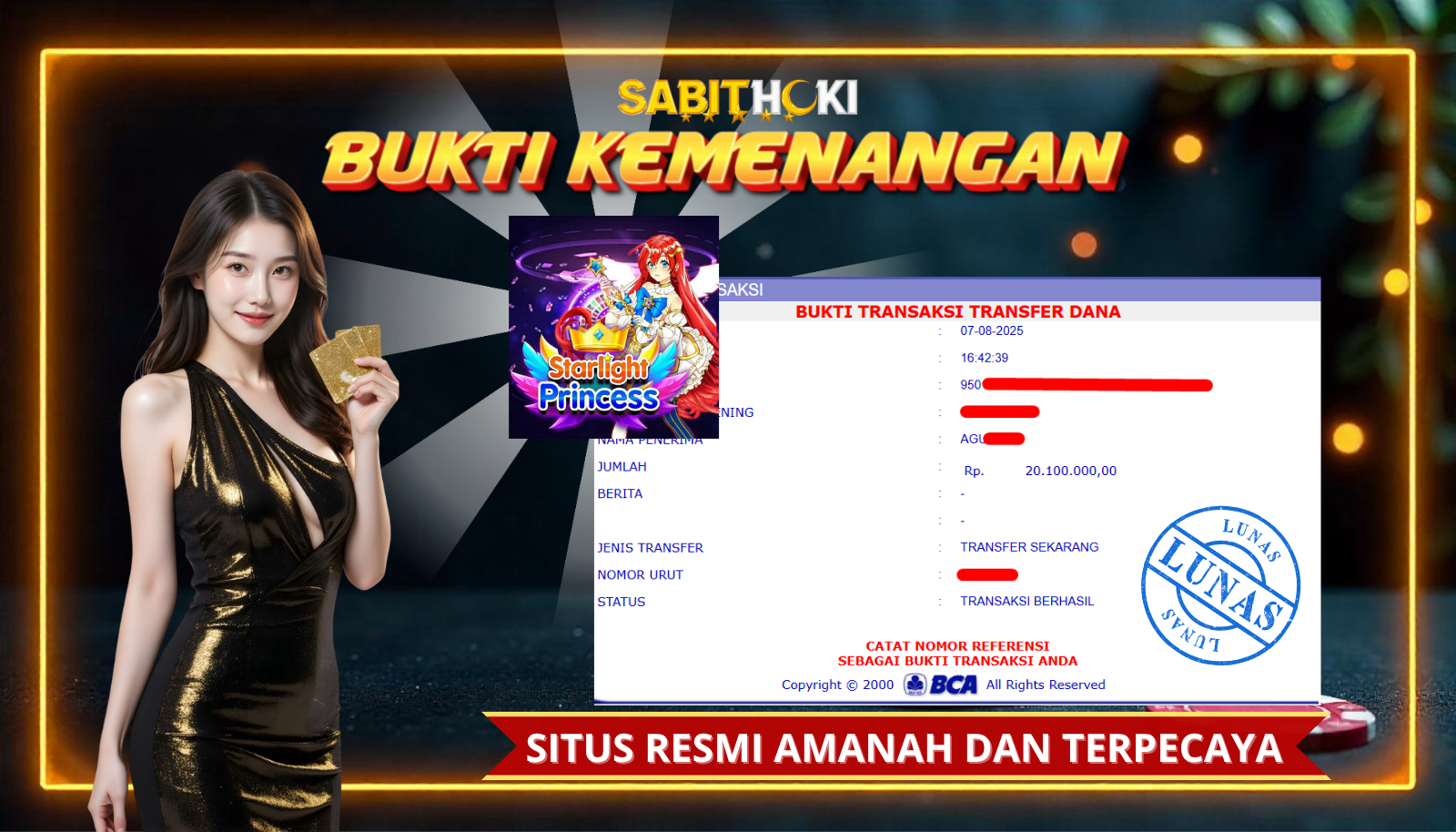 SELAMAT KEPADA MEMBER SETIA SABITHOKI BERHASIL JACKPOT DI PERMAINAN SLOT STARLIGHT PRINCESS